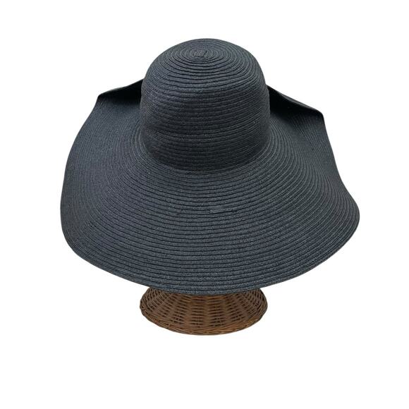 Vintage Lauren Ralph Lauren Floppy Wide Brim Black Straw Hat Sz. Medium main image 8